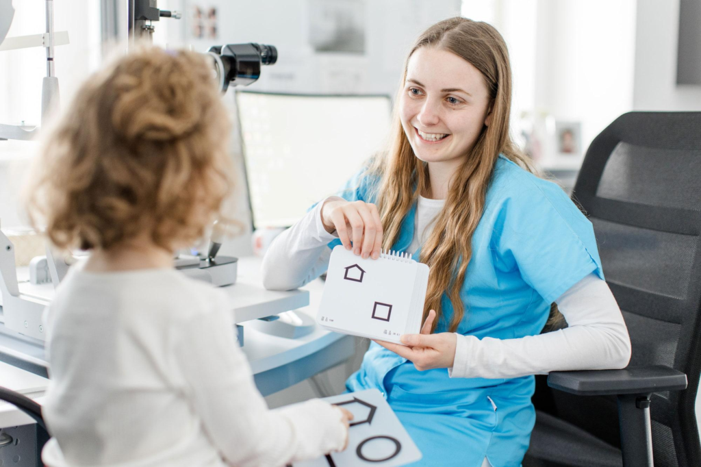 Child-friendly eye examination at an optometry practice serving Five Dock 